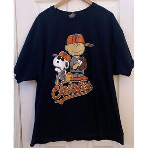Baltimore Orioles Snoopy Charlie Brown and Woodstock Black T-Shirt size 2XL